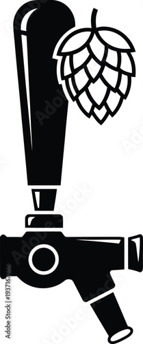Professional vector illustration of a beer tap handle with a fresh hop cone for craft brewery and pub menu design.