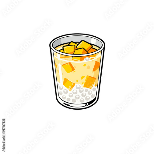 [Vector EPS]Refreshing glass of mango sago dessert with cubes