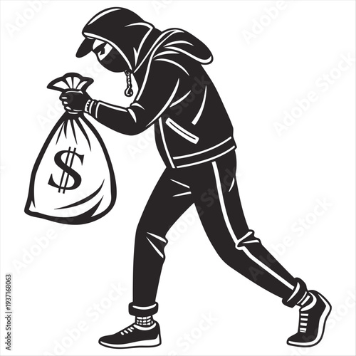 thief icon robber with money bag vector silhouette