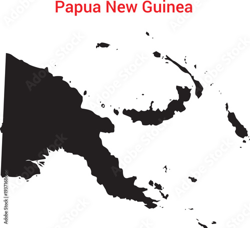 Map of papua new guinea with black silhouette