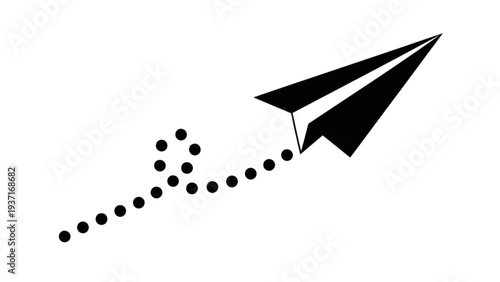 A paper plane soaring through the air with a trail of dots, symbolizing innovation and progress