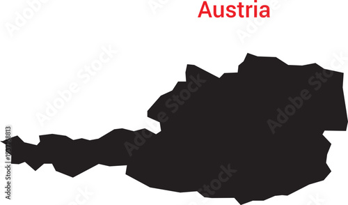 Black silhouette map of austria with red country name