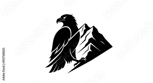 Eagle perched on mountain peak illustration