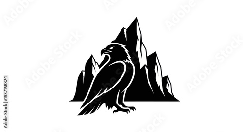 Billede på lærred Eagle perched on mountain peak illustration