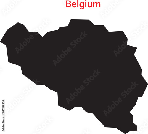 Black silhouette map of belgium with red country name