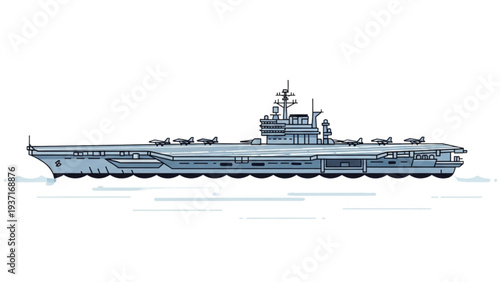 Aircraft Carrier Sailing through Calm Waters, Illustration, Side View