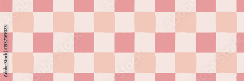Pink checkered pattern. Cute brushed squares print. Abstract tiles background