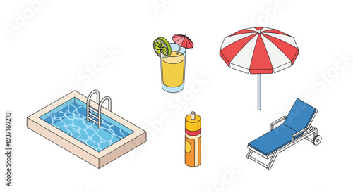 Relaxing by the pool with a refreshing drink under a vibrant umbrella on a sunny day