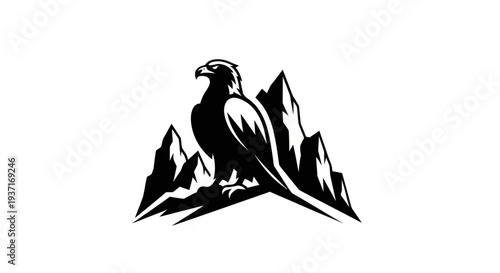 Quadro su tela Eagle perched on mountain peaks silhouette