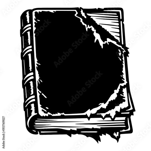 vintage book illustration with worn cover and torn pages, perfect for literary themes and designs