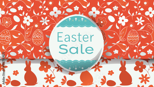 Vibrant easter sale banner with floral bunnies eggs