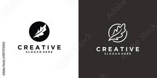 Creative logo design with leaf inside circle modern style.