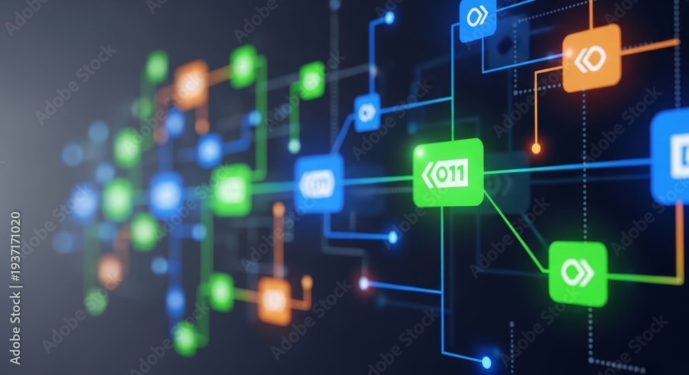 Fototapeta premium Abstract digital network connections and data flow visualization, futuristic technology concept