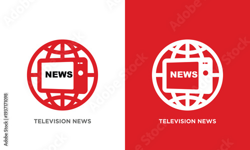 Television News Logo Design with Globe and TV Screen.