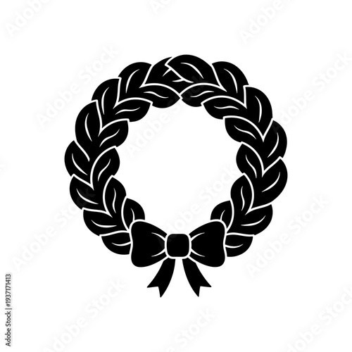 A simple black wreath with a bow presented as a striking graphic silhouette