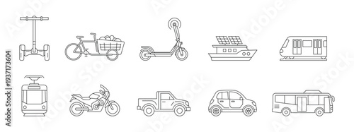 Modern transportation line icon set. Editable stroke. Vector illustration.	