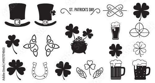 St patricks day icon set with green shamrock horseshoe and celtic knotsSt patricks day icon set with green shamrock horseshoe and celtic knots