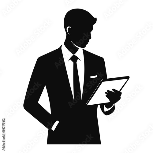 Businessman with Tablet Professional Silhouette Vector