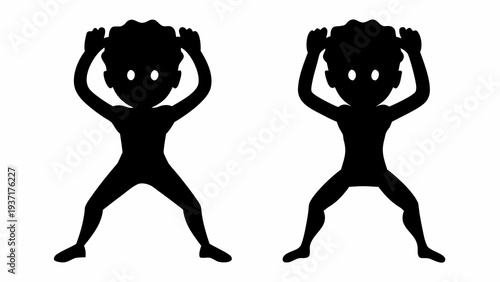 Happy Dancing Kids Silhouette Pose Vector Illustration
