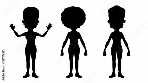 Cartoon Kids Character Silhouette Collection Vector