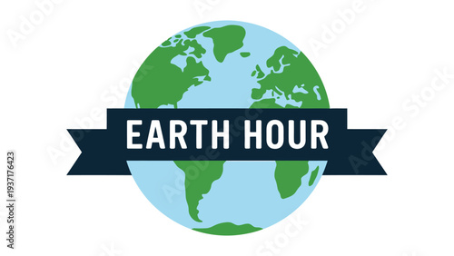 earth hour global awareness banner with planet earth illustration and ribbon badge promoting environmental protection and energy saving