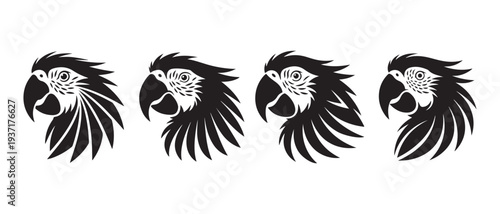 Macaw Parrot Heads Silhouette, Tribal Style Vector Graphics, Blue and Gold Parrot Faces, Simple Graphic Design.