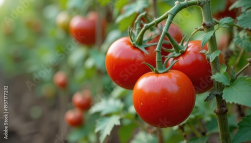 Wallpaper Mural Ripening Red Tomatoes Hanging on Vines in a Lush Garden During Sunny Day Torontodigital.ca