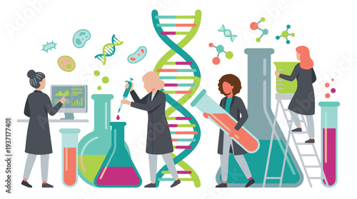 Female scientists conducting biotechnology and genetic research in a lab