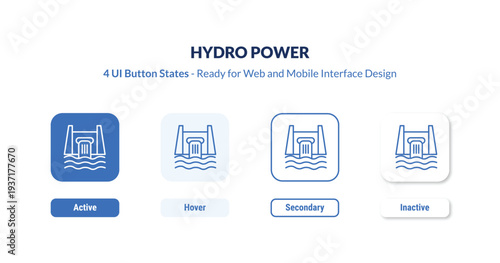 hydro power 4-state UI button. Outline icon kit from ecology collection. Thin linear hydro power, hydro, energy editable vector. Minimal hydro power sign for web and mobile interface