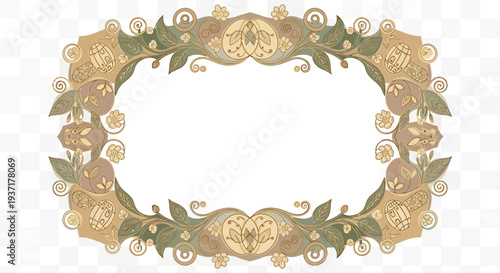 Ornate Floral Wreath with Leaves and Flowers.