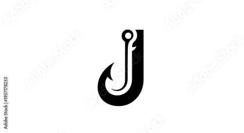 Fishing Hook Icon - Simple Black and White Graphic Symbol