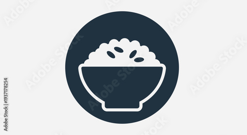 Flat Icon of a Bowl of Rice, Simple Food Symbol
