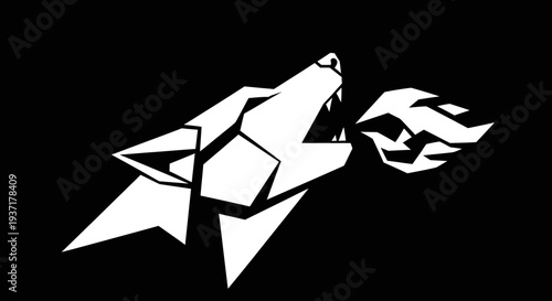 Geometric Wolf Head Emblem with Fire Breath