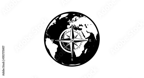 Global Compass Rose and Earth Silhouette - Navigation and Exploration Icon