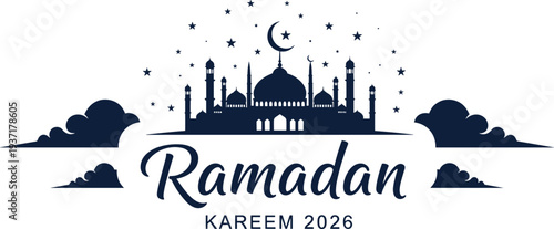 Ramadan Kareem 2026 Islamic Mosque and Crescent Moon Silhouette Graphic muslim