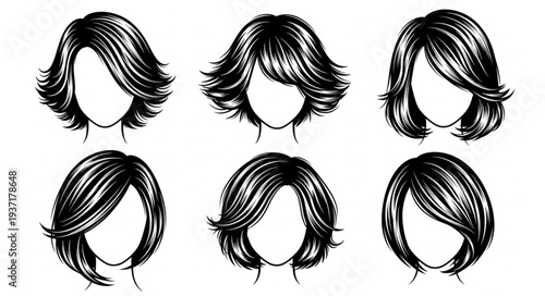 Collection of six different hairstyles for women.