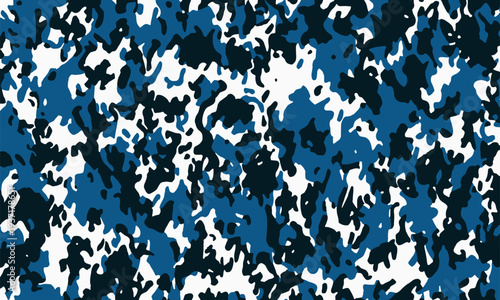 Texture military camouflage repeats seamless army blue hunting. Blue camo seamless pattern stylish design vector graphics. Abstract seamless military dark blue and white camo texture for print.