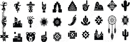 Native American tribal symbols icon set with dreamcatcher cactus sun geometric patterns and cultural ethnic decorative elements vector