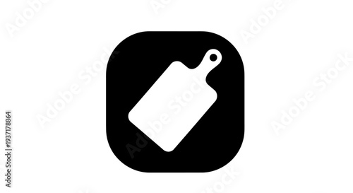 Minimalist chopping board icon, simple white cutting board on black background