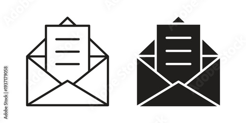 Envelope open icon with editable stroke and solid design vectors