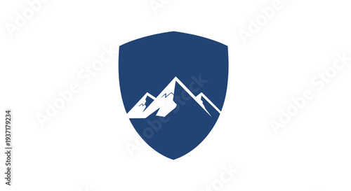 Mountain shield logo, emblem, badge, peak, summit, adventure, travel, security, protection