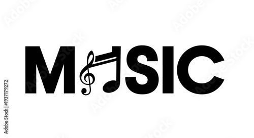 Music Word with Treble Clef and Eighth Note Symbol