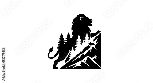 Lion silhouette climbing mountains