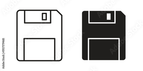 Floppy disk icon with editable stroke and solid design vectors