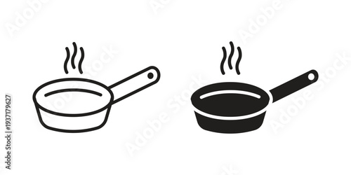 Frying pan icon with editable stroke and solid design vectors