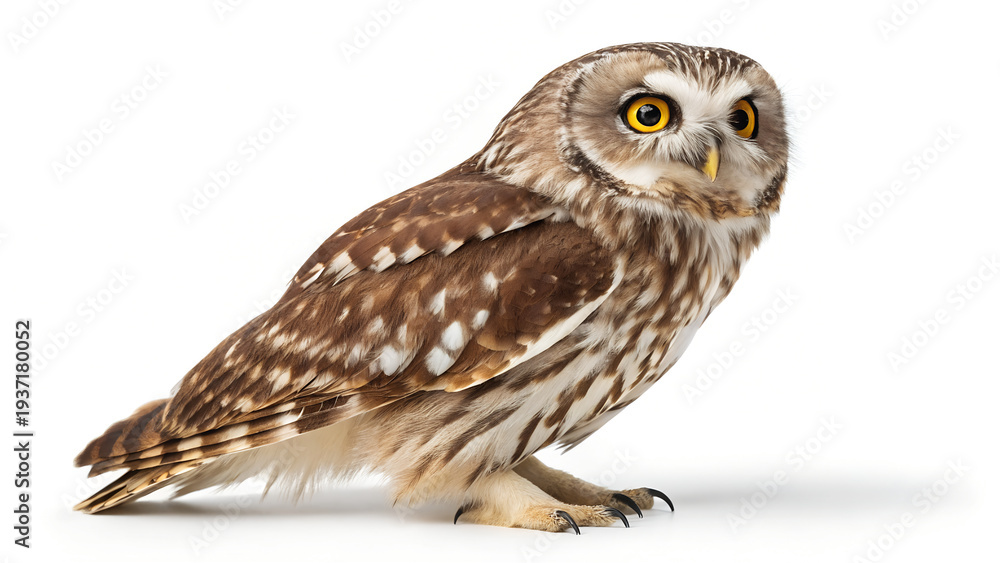 Fototapeta premium Brown owl with white spots on a plain background