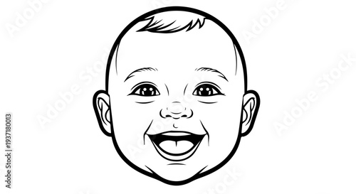 Minimalist Line Art Illustration of a Happy Smiling Baby Face