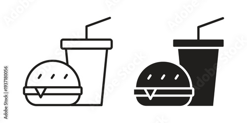 Hamburger soda icon with editable stroke and solid design vectors