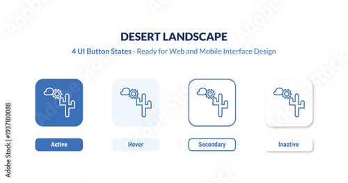 desert landscape 4-state UI button. Outline icon kit from desert collection. Thin linear desert landscape, nature, travel editable vector. Minimal desert landscape sign for web and mobile interface