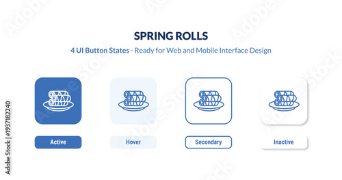 spring rolls 4-state UI button. Outline icon kit from culture collection. Thin linear spring rolls, spring, food editable vector. Minimal spring rolls sign for web and mobile interface